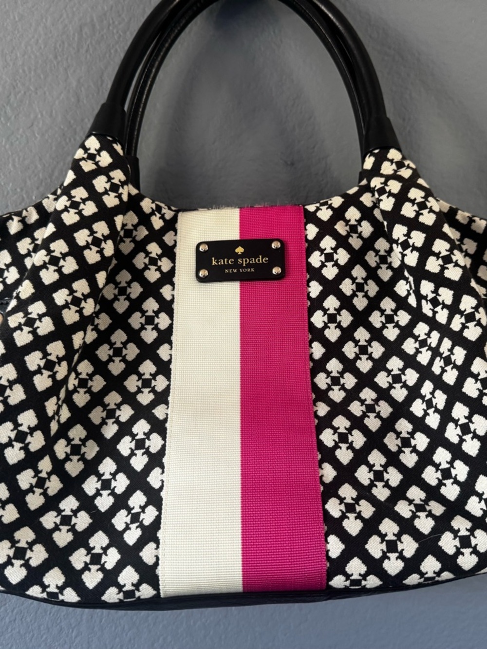 kate spade Black, Cream & Hot Pink Canvas Stripe Tote